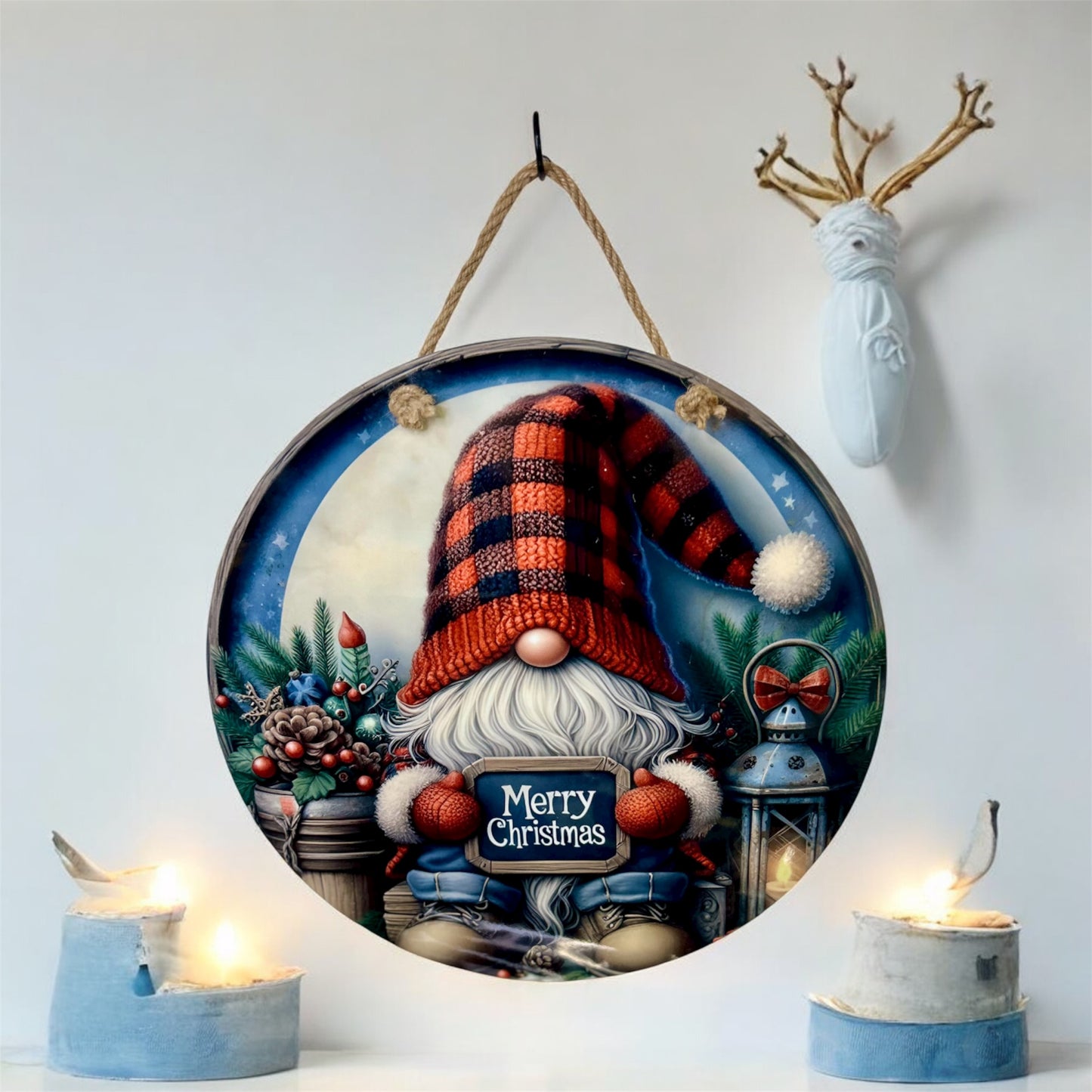 Winter gnome red buffalo hat 12-inch Door Hanger/Wall Hanger