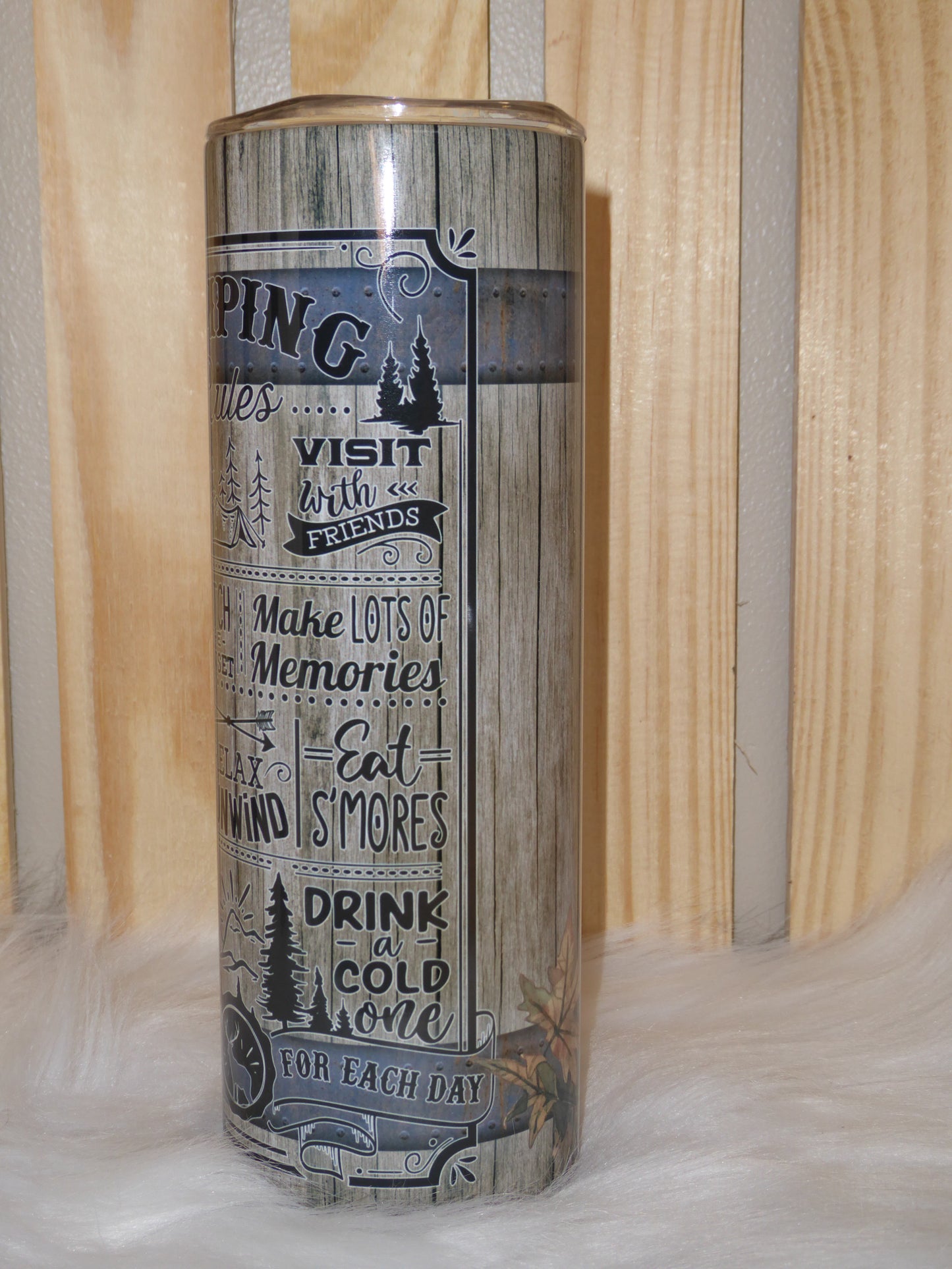 Camping Rules Tumbler Wood Barrel