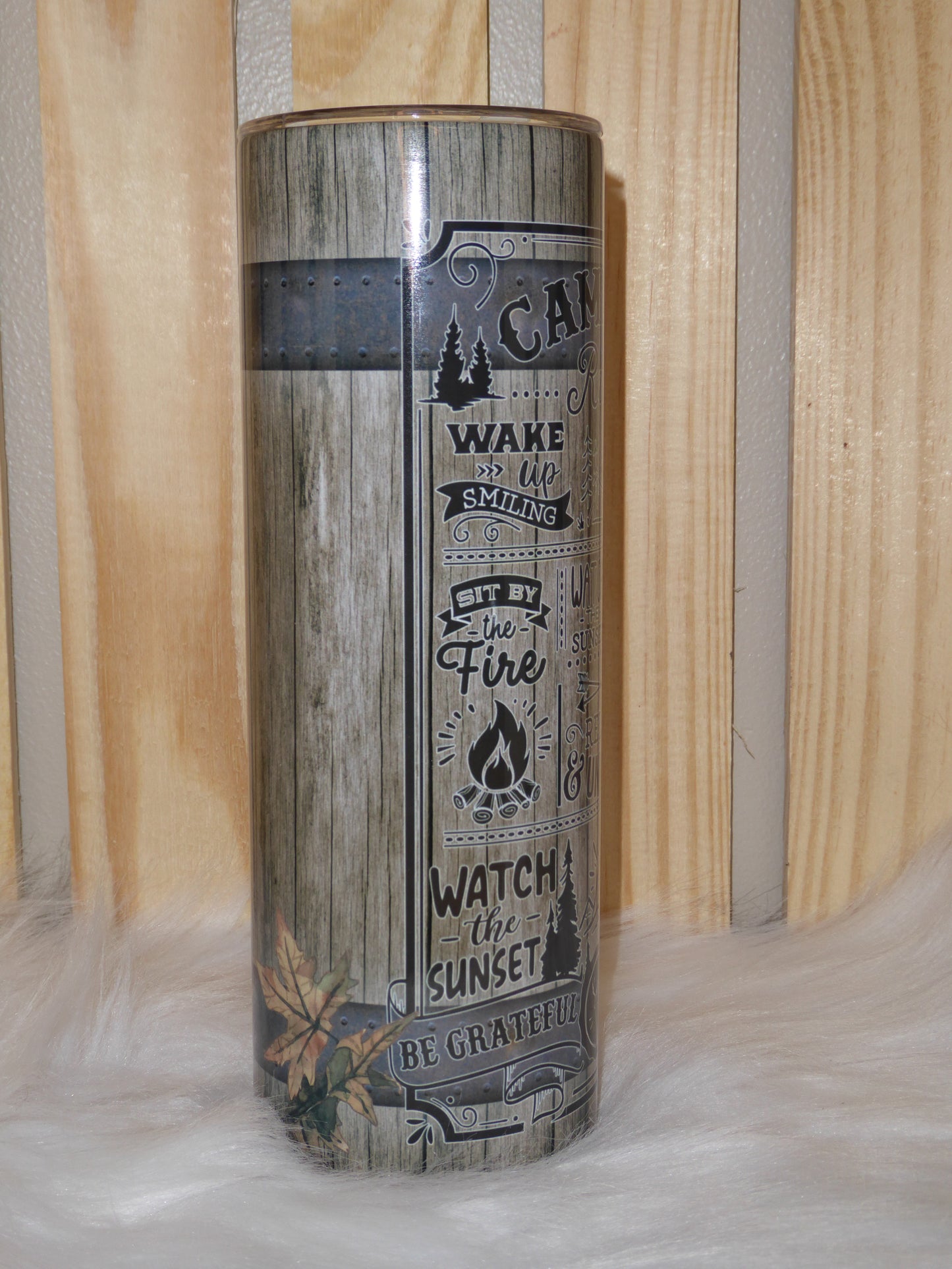 Camping Rules Tumbler Wood Barrel